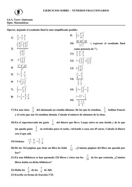 números fraccionarios - Matemáticas - IES Torre Almirante