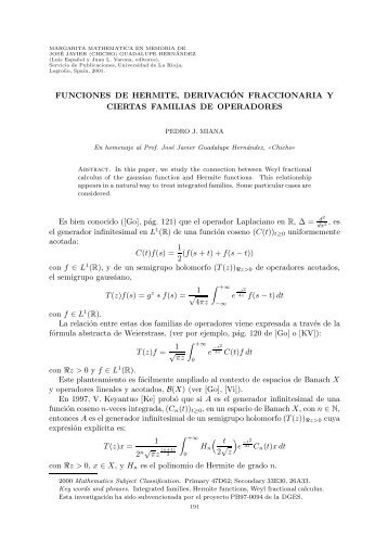 FUNCIONES DE HERMITE, DERIVACI´ON FRACCIONARIA Y ...