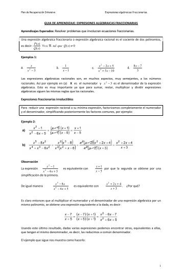 Expresiones algebraicas fraccionarias - Liceo Marta Donoso Espejo