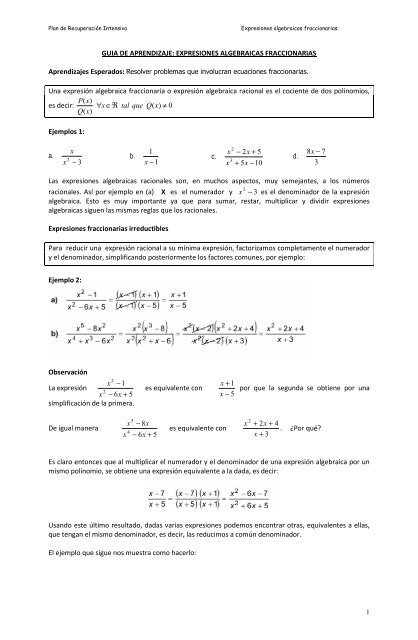 Expresiones algebraicas fraccionarias - Liceo Marta Donoso Espejo