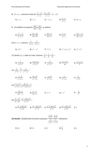 Expresiones algebraicas fraccionarias - Liceo Marta Donoso Espejo