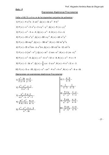 Guía : 4 Expresiones Algebraicas Fraccionarias - La página de Ale