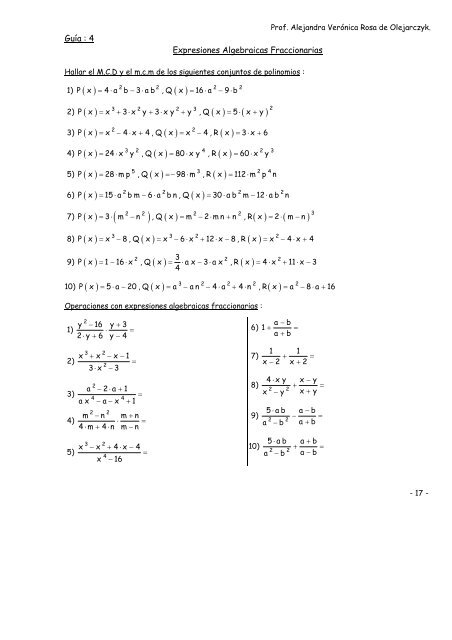 Guía : 4 Expresiones Algebraicas Fraccionarias - La página de Ale