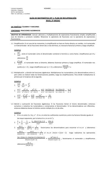 GUÍA DE MATEMÁTICA Nº 1: PLAN DE ... - Colegio Piamarta