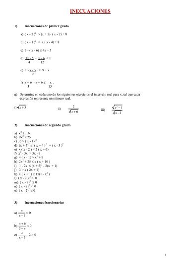 GUIA DE EJERCICIOS INECUACIONES - Amolasmates