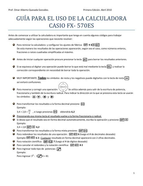 guía para el uso de la calculadora casio fx- 570es - bienvenido a el ...