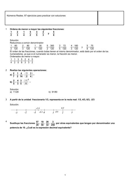 Números Reales. 87 ejercicios para practicar con soluciones 1 ...