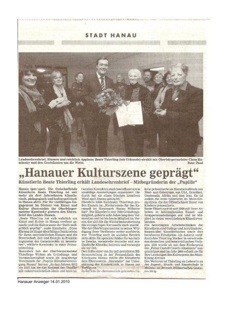 Hanauer Anzeiger 14.01.2010 - Pupille Künstlervereinigung Hanau