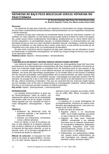 heparina de bajo peso molecular versus heparina no fraccionada