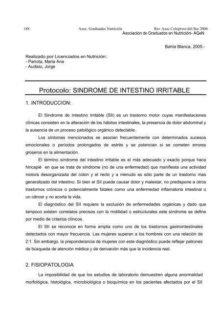 Protocolo: SINDROME DE INTESTINO IRRITABLE - Asociación de ...