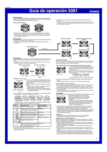 Descarga el manual - Relojes Casio Oficial