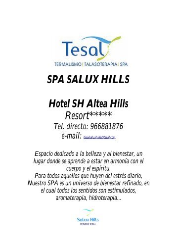 SPA SALUX HILLS Hotel SH Altea Hills Resort***** - SH Hoteles