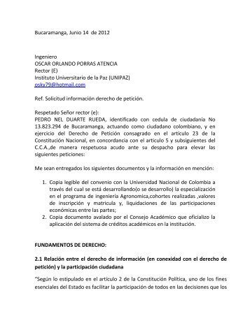 Derecho de Petición 3 - Instituto Universitario de la Paz UNIPAZ
