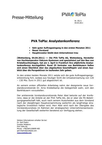 Analystenkonferenz - PVA TePla AG