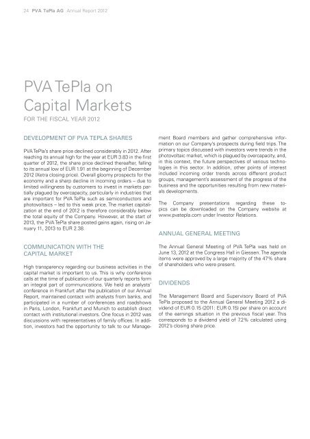 Consolidated Annual Report 2012 and Single-Entity ... - PVA TePla AG