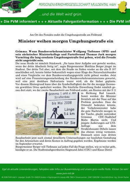 PVM-News 2008: Minister weihen morgen Umgehungsstraße ein