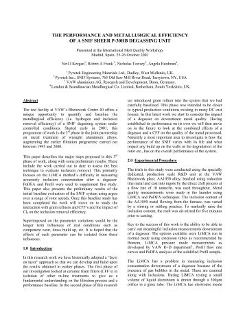 the performance and metallurgical efficiency of a snif sheer ... - Pyrotek