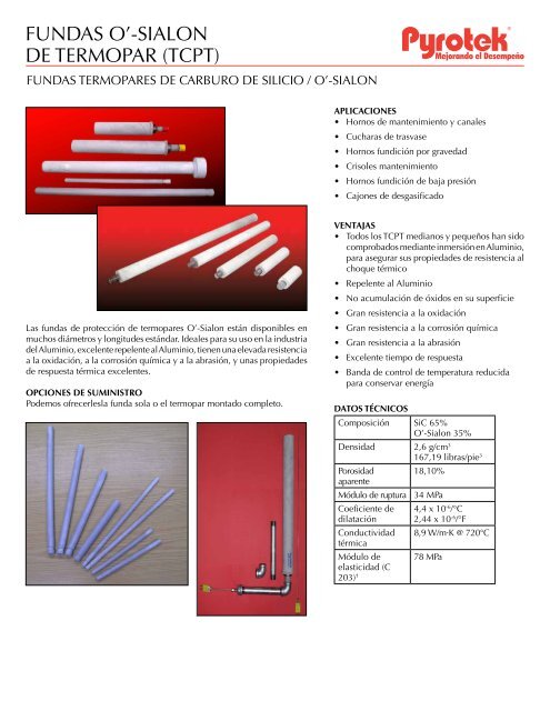 FUNDAS O'-SiAlON DE TERMOPAR (TCPT) - Pyrotek