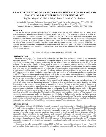 Reactive Wetting of an Iron-Based Superalloy MSA2020 ... - Pyrotek