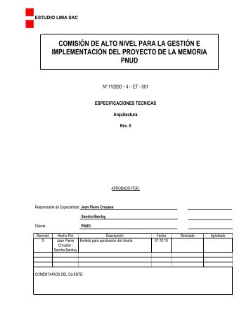 Especificaciones técnicas - El Lugar de la Memoria