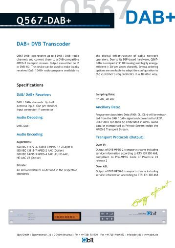 Q567 DAB+ DVB Transcoder - Qbit GmbH