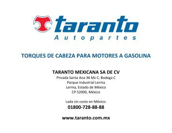 torques de cabeza para motores a gasolina - Taranto.com.mx