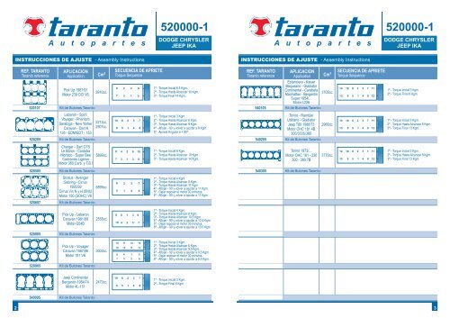 torques de cabeza para motores a gasolina - Taranto.com.mx