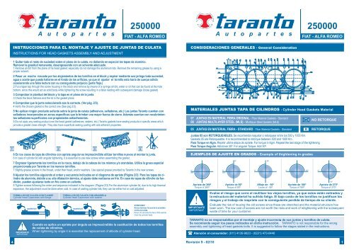 torques de cabeza para motores a gasolina - Taranto.com.mx