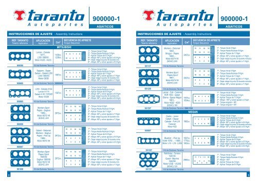 torques de cabeza para motores a gasolina - Taranto.com.mx