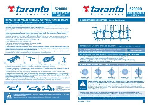 torques de cabeza para motores a gasolina - Taranto.com.mx