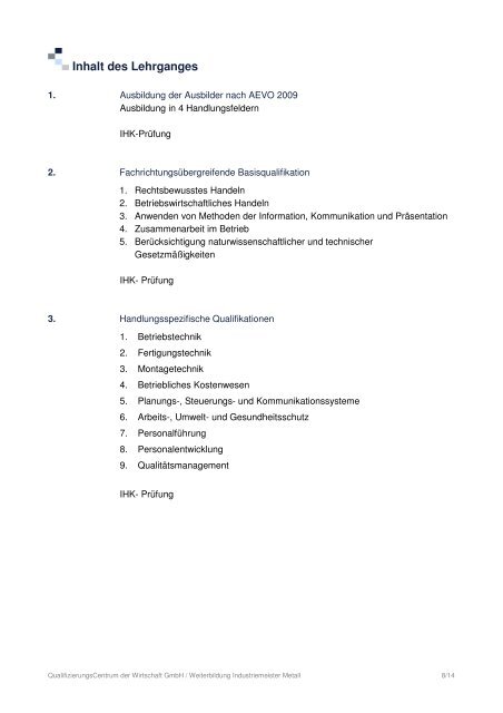 Info zur Industriemeister Weiterbildung Metall 2014