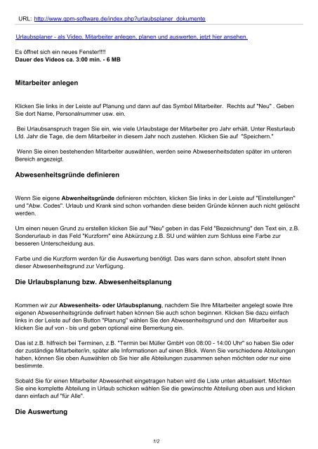 Urlaubsplaner und Abwesenheitsverwaltung jetzt ... - QPM Software