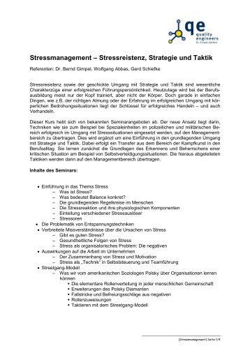 Stressmanagement – Stressreistenz, Strategie und Taktik - Quality ...