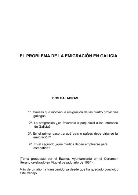 EL PROBLEMA DE LA EMIGRACIÓN EN GALICIA - Ricardo Mella