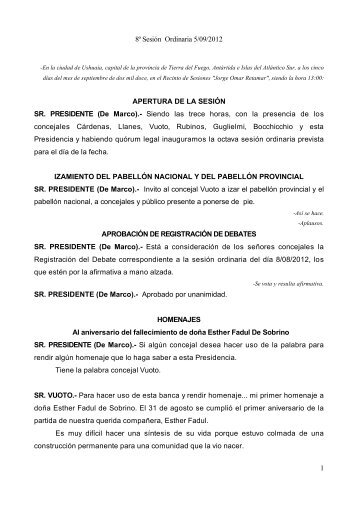 8 sesion ordinaria 05-09-2012.pdf - Concejo Deliberante de Ushuaia