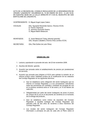 Actas de reuniones del Consejo, 2010 - vinos de Lanzarote