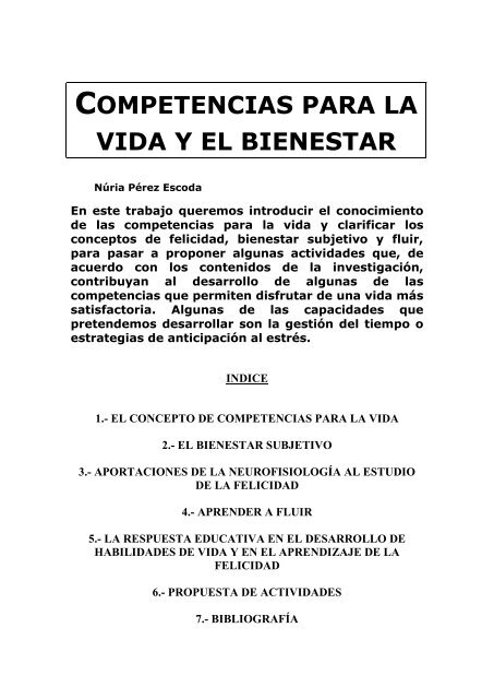 COMPETENCIAS PARA LA VIDA Y EL BIENESTAR