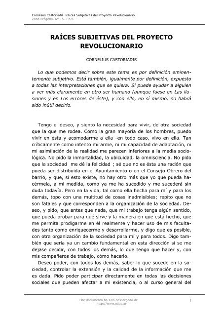 castoriadis Raices subjetivas del proyecto revolucionario.pdf