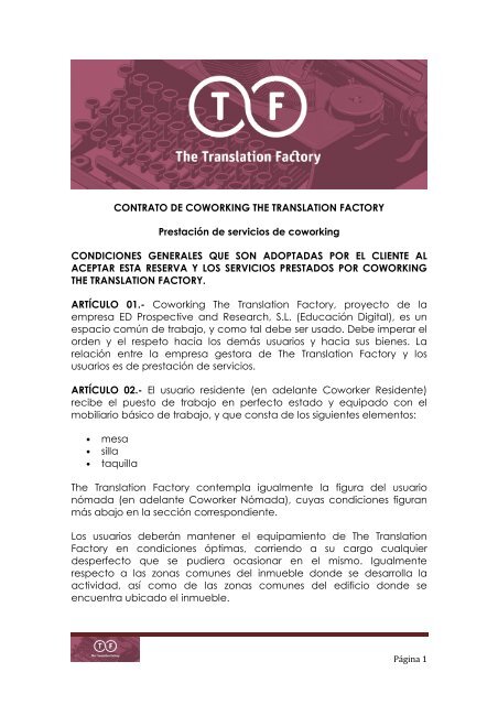 CONTRATO DE COWORKING THE TRANSLATION FACTORY ...