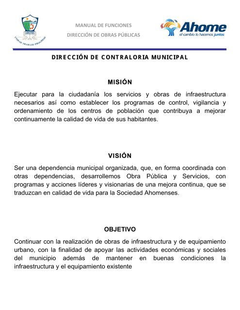 MANUAL DE FUNCIONES - H. Ayuntamiento de Ahome