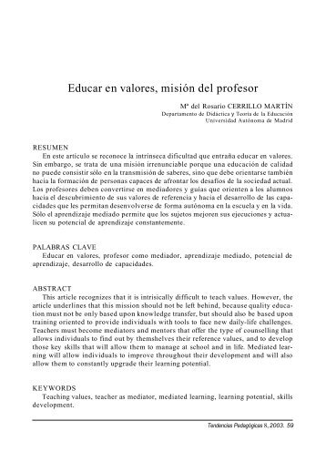 Educar en valores, misión del profesor - Revista Tendencias ...