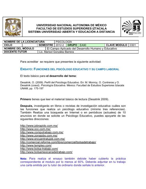 0301-EA90 criterios extra 2012-2 - Facultad de Estudios Superiores ...