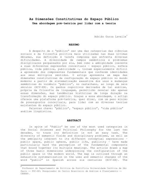 As Dimensões Constitutivas do Espaço Público - Cebrap