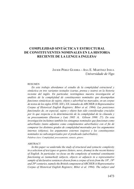 Complejidad sintáctica y estructural de constituyentes nominales en ...