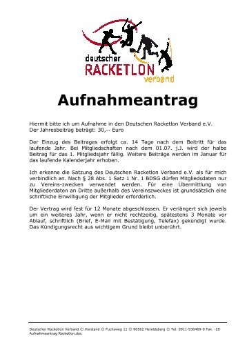 Aufnahmeantrag - Deutscher Racketlon Verband