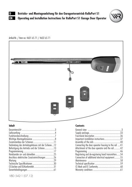 Heimwerker Notentriegelung für Garagentor Garagen Tor Not Entriegelung