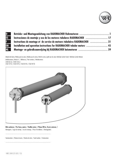 und Montageanleitung von RADEMACHER Rohrmotoren ...