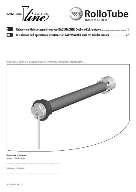 Bedienungsanleitung RolloTube I-line Sun Funk - Rademacher