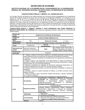 Convocatoria Pública y Abierta FONAES 005-2013 - inaes