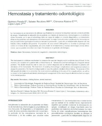 Hemostasia y tratamiento odontológico - SciELO España